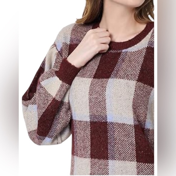 VERO MODA Buffalo Check Balloon Sleeve Sweater M 21” p2p Port Royal/Birch NWT - Picture 3 of 12